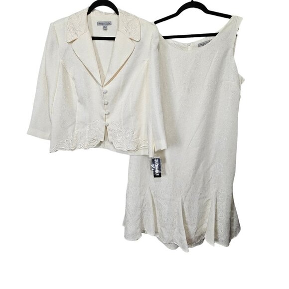 Danny And Nicole Cream Embroidered Two Piece Jacket And Dress - Picture 3 of 16